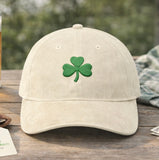 Shamrock Baseball Cap – Cotton Corduroy Cream St Patrick Day Adjustable Hat