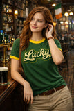 Lucky T Shirt - Retro Ringer Style Green St Patricks Day Vintage Tee