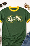 Lucky T Shirt - Retro Ringer Style Green St Patricks Day Vintage Tee